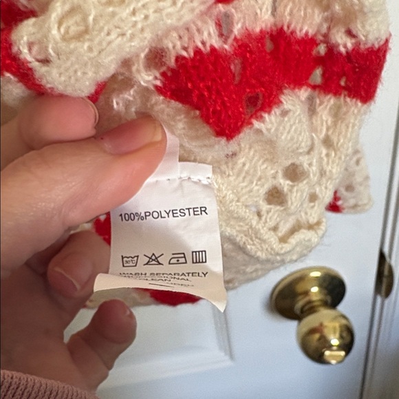 Striped Button Down Collared Knit Cardigan in Red and Cream - Picture 7 of 8